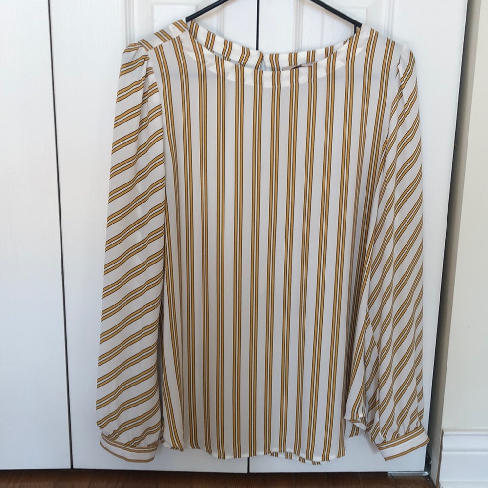LOFT women’s white and yellow striped blouse